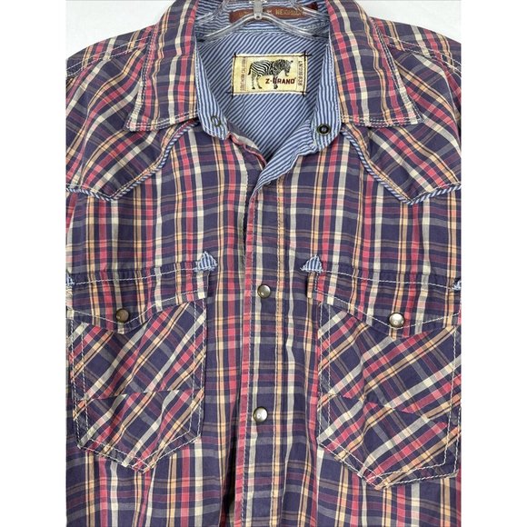 Z Brand Western Pearl Snap Short Mens Size XL Plaid Embroidered - Picture 7 of 16